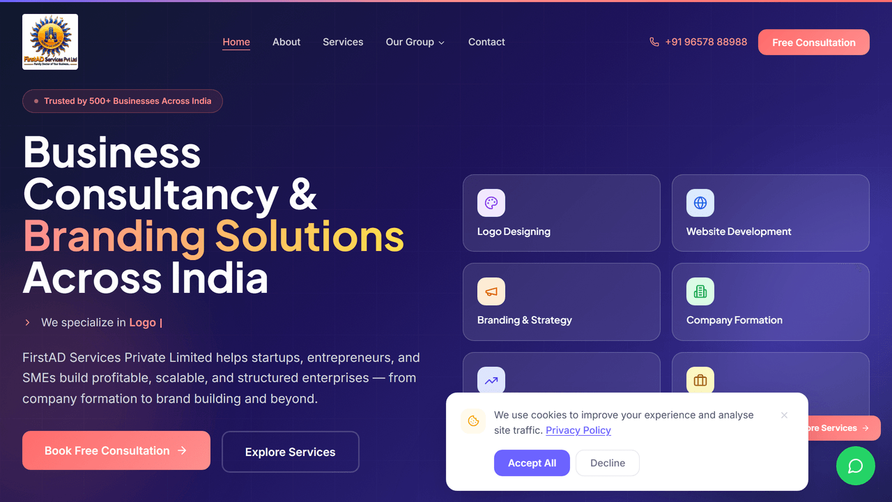 Screenshot of the FirstAD Services website